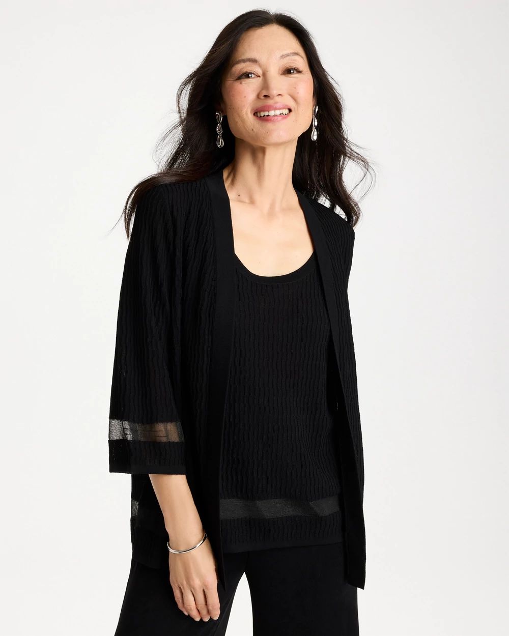 トップス hholic lib stretch cardigan 2pieces set Travelers™ Sheer Stripe Cardigan | Chico's